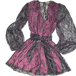 The Sang Floral Lace Balloon Sleeve Romper Pink and Green Size S New with Tag